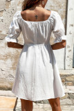 Sweet Solid Buttons Square Collar A Line Dresses
