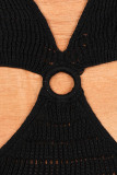 Sexy Vacation Solid Hollowed Out Frenulum Swimwears Cover Up