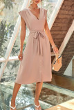 Sweet Elegant Solid Frenulum Buckle V Neck A Line Dresses