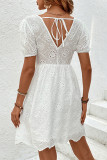 Elegant Solid Patchwork V Neck Short Sleeve Dress