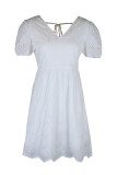 Elegant Solid Patchwork V Neck Short Sleeve Dress