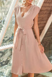 Sweet Elegant Solid Frenulum Buckle V Neck A Line Dresses