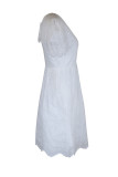 Elegant Solid Patchwork V Neck Short Sleeve Dress