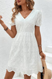 Elegant Solid Patchwork V Neck Short Sleeve Dress