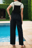 Casual Simplicity Solid Frenulum Buttons Square Collar Regular Jumpsuits