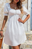 Sweet Solid Buttons Square Collar A Line Dresses