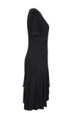 Elegant Solid Buttons Flounce V Neck Irregular Dress Dresses