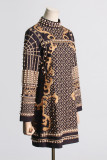 Casual Vintage Geometric Print Beading Mandarin Collar Long Sleeve Dresses