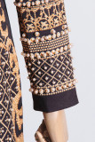 Casual Vintage Geometric Print Beading Mandarin Collar Long Sleeve Dresses
