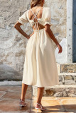 Elegant Simplicity Solid Frenulum Backless Square Collar A Line Dresses