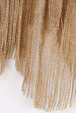 Sexy Vacation Solid Tassel Slit Sequined Swimwears Cover Up