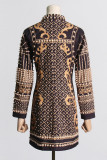 Casual Vintage Geometric Print Beading Mandarin Collar Long Sleeve Dresses
