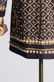 Casual Vintage Geometric Print Beading Mandarin Collar Long Sleeve Dresses