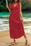 Elegant Vacation Solid Frenulum V Neck Sleeveless Dress Dresses