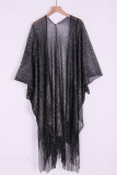Sexy Vacation Solid Tassel Slit Sequined Swimwears Cover Up