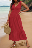 Elegant Vacation Solid Frenulum V Neck Sleeveless Dress Dresses