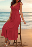 Elegant Vacation Solid Frenulum V Neck Sleeveless Dress Dresses