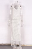 Sexy Vacation Solid Tassel Hollowed Out Slit Swimwears Cover Up