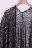 Sexy Vacation Solid Tassel Slit Sequined Swimwears Cover Up
