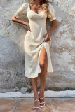 Elegant Simplicity Solid Frenulum Backless Square Collar A Line Dresses