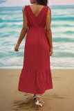 Elegant Vacation Solid Frenulum V Neck Sleeveless Dress Dresses