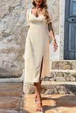 Elegant Simplicity Solid Frenulum Backless Square Collar A Line Dresses