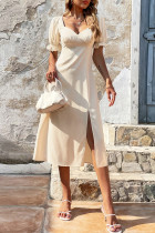 Elegant Simplicity Solid Frenulum Backless Square Collar A Line Dresses