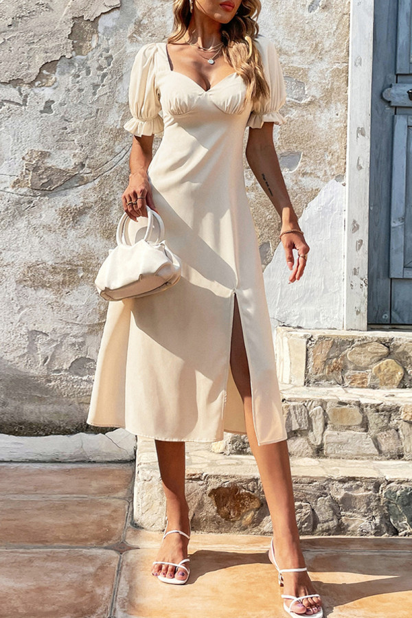 Elegant Simplicity Solid Frenulum Backless Square Collar A Line Dresses
