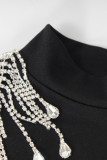 Elegant Formal Solid Backless Slit Rhinestone Half A Turtleneck Evening Dress Dresses