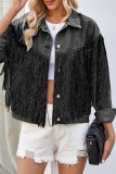 Casual Solid Tassel Turndown Collar Long Sleeve Denim Jacket