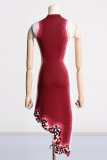 Sexy Gradual Change Print Sequins Asymmetrical O Neck Irregular Dress Dresses