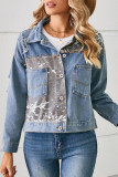 Casual Street Animal Print Print Patchwork Pocket Turndown Collar Long Sleeve Loose Denim Jacket