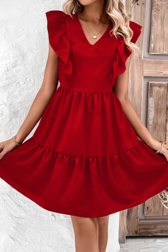 Sweet Solid Backless V Neck Cake Skirt Dresses