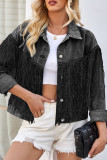 Casual Solid Tassel Turndown Collar Long Sleeve Denim Jacket