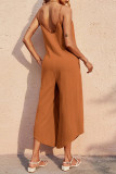Casual Solid Asymmetrical U Neck Loose Jumpsuits
