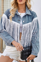 Casual Solid Tassel Turndown Collar Long Sleeve Denim Jacket