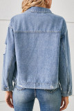Casual Street Animal Print Print Patchwork Pocket Turndown Collar Long Sleeve Loose Denim Jacket