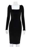 Celebrities Elegant Solid Fold Square Collar One Step Skirt Dresses