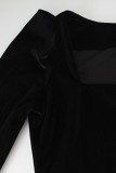Celebrities Elegant Solid Fold Square Collar One Step Skirt Dresses