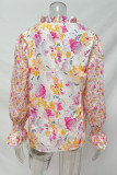 Sweet Elegant Floral Frenulum Buckle Mandarin Collar Tops