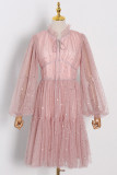 Sweet Elegant Solid Sequined Mesh Mandarin Collar Evening Dress Dresses