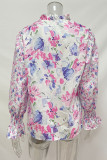 Sweet Elegant Floral Frenulum Buckle Mandarin Collar Tops