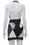 Sexy Simplicity Geometric Print Bandage Backless Halter Sleeveless Dress Dresses