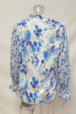 Sweet Elegant Floral Frenulum Buckle Mandarin Collar Tops