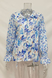Sweet Elegant Floral Frenulum Buckle Mandarin Collar Tops