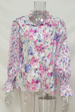 Sweet Elegant Floral Frenulum Buckle Mandarin Collar Tops