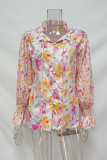 Sweet Elegant Floral Frenulum Buckle Mandarin Collar Tops