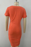 Casual Simplicity Solid Buttons Asymmetrical V Neck Short Sleeve Dress