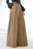 Casual Solid Pocket Fold Without Belt High Waist Wide Leg Solid Color Bottoms(No Belt)