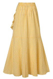 Sweet Elegant Plaid Flounce High Waist Type A Full Print Bottoms